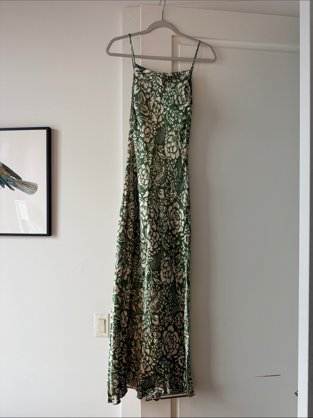 Green Floral Slip Dress - Women's Spaghetti Strap Maxi